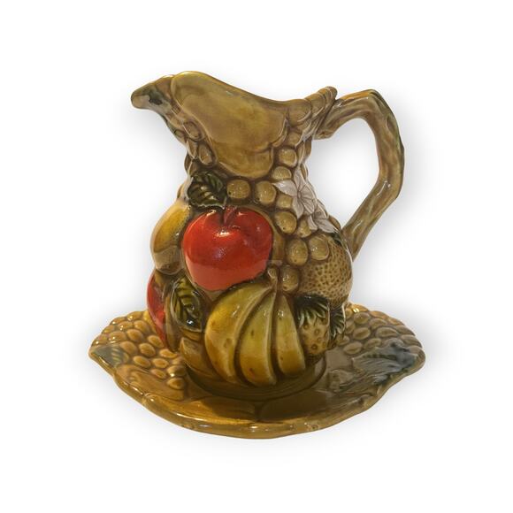 Vintage ARDCO Fine Quality Dallas Japan Fruit Harvest Majolica Pitcher Plate - Picture 1 of 3